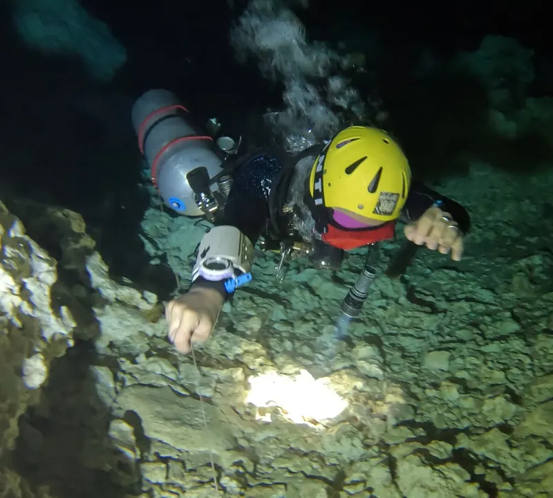 Cave diver training session